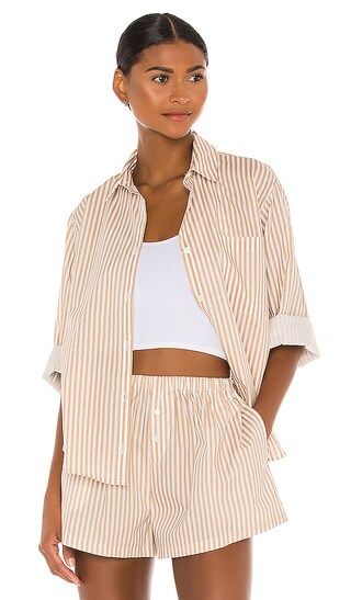 Oversized Button Down in Ivory & Brown Stripe | Revolve Clothing (Global)