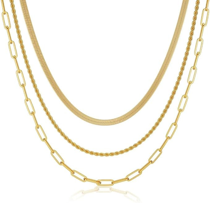 CHESKY 14K Gold/Silver Plated Snake Chain Necklace Herringbone Necklace Gold Choker Necklaces for... | Amazon (US)