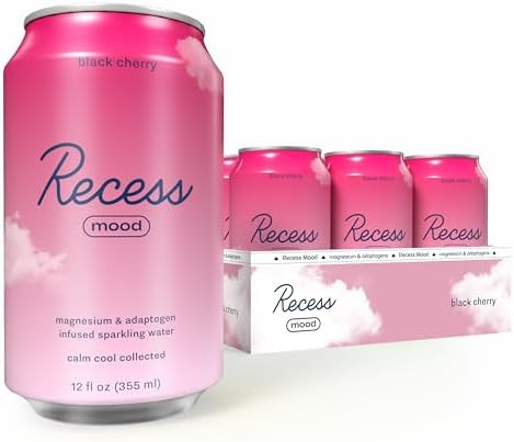 Recess Mood Magnesium & Adaptogen Drink, Relaxation Beverage, 12 ounce (Black Cherry, 12 pack) | Amazon (US)