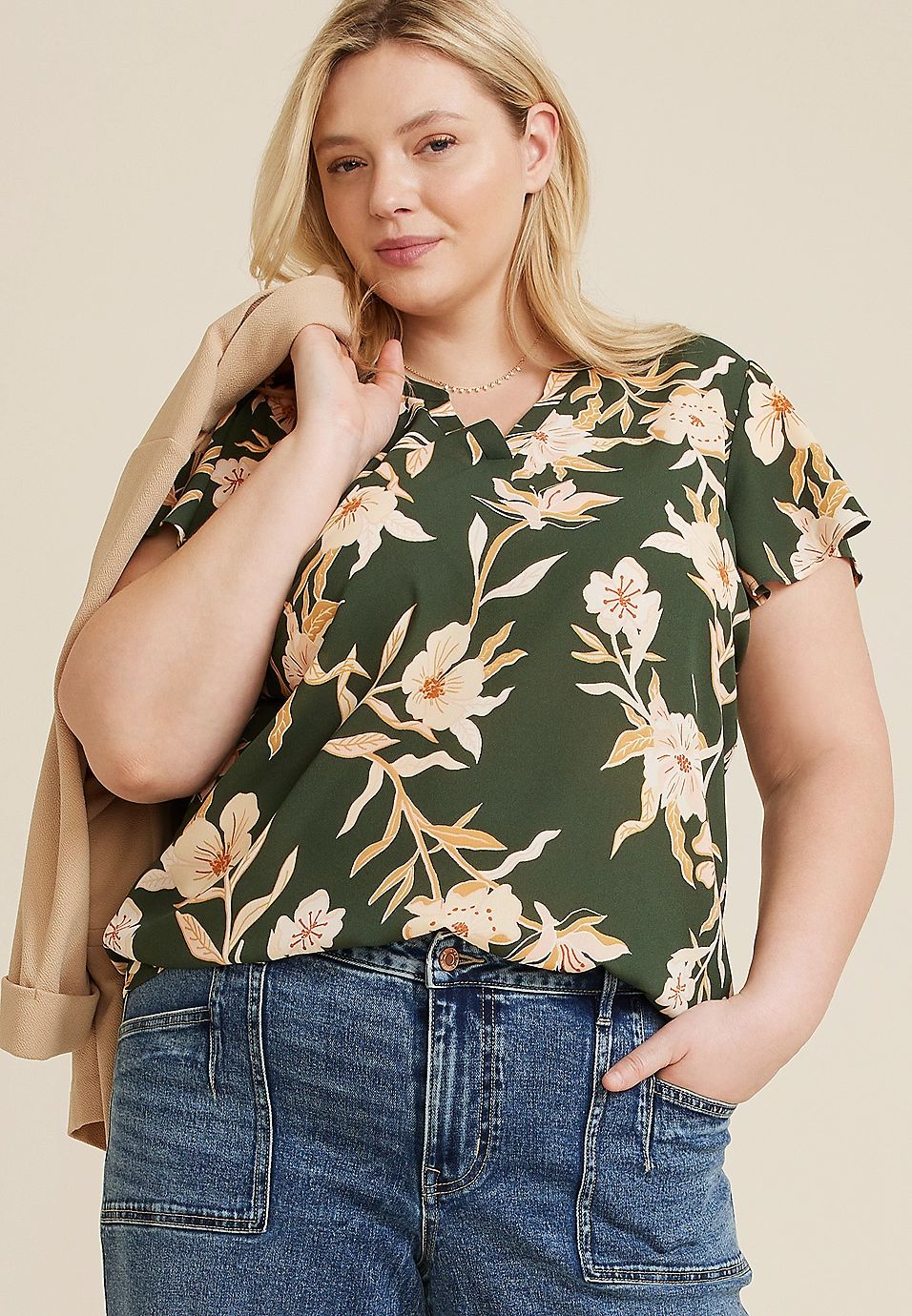 Plus Size Atwood Flutter Sleeve Blouse | Maurices