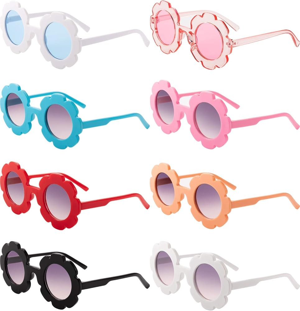 Amazon.com: 8 Pieces Kids Sunglasses Cute Round Sunglasses Flower Shaped Sunglasses for Boys Girl... | Amazon (US)