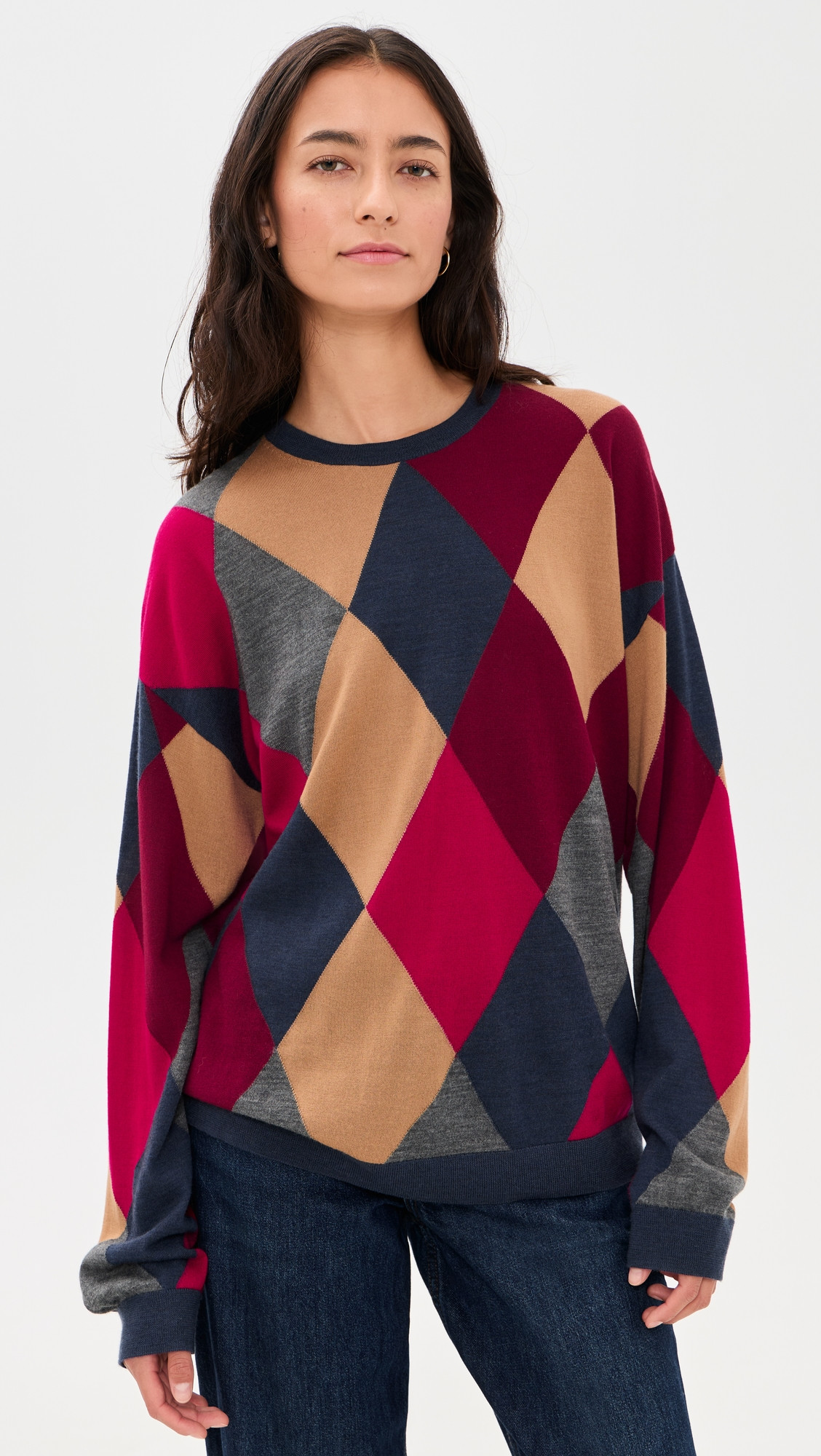 Leset James Argyle Oversized Crew Neck Sweater Framboise Argyle XS | Shopbop