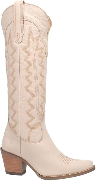 Dingo Womens High Cotton Embroidery Snip Toe Casual Boots Knee High Mid Heel 2-3" - Black | Amazon (US)