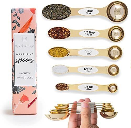 White & Gold Measuring Spoons Set, Stainless Steel Measuring Spoons -Magnetic Measuring Spoons Se... | Amazon (US)