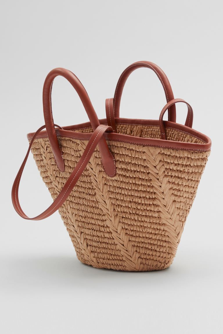 Leather-Trimmed Straw Tote - Beige - Ladies | H&M GB | H&M (UK, MY, IN, SG, PH, TW, HK)