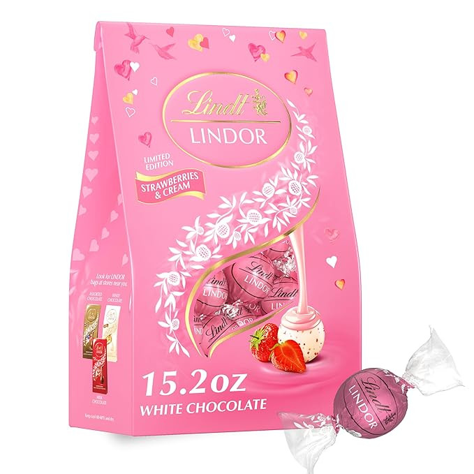 Lindt LINDOR Strawberries and Cream White Chocolate Candy Truffles, Valentine's Day White Chocola... | Amazon (US)