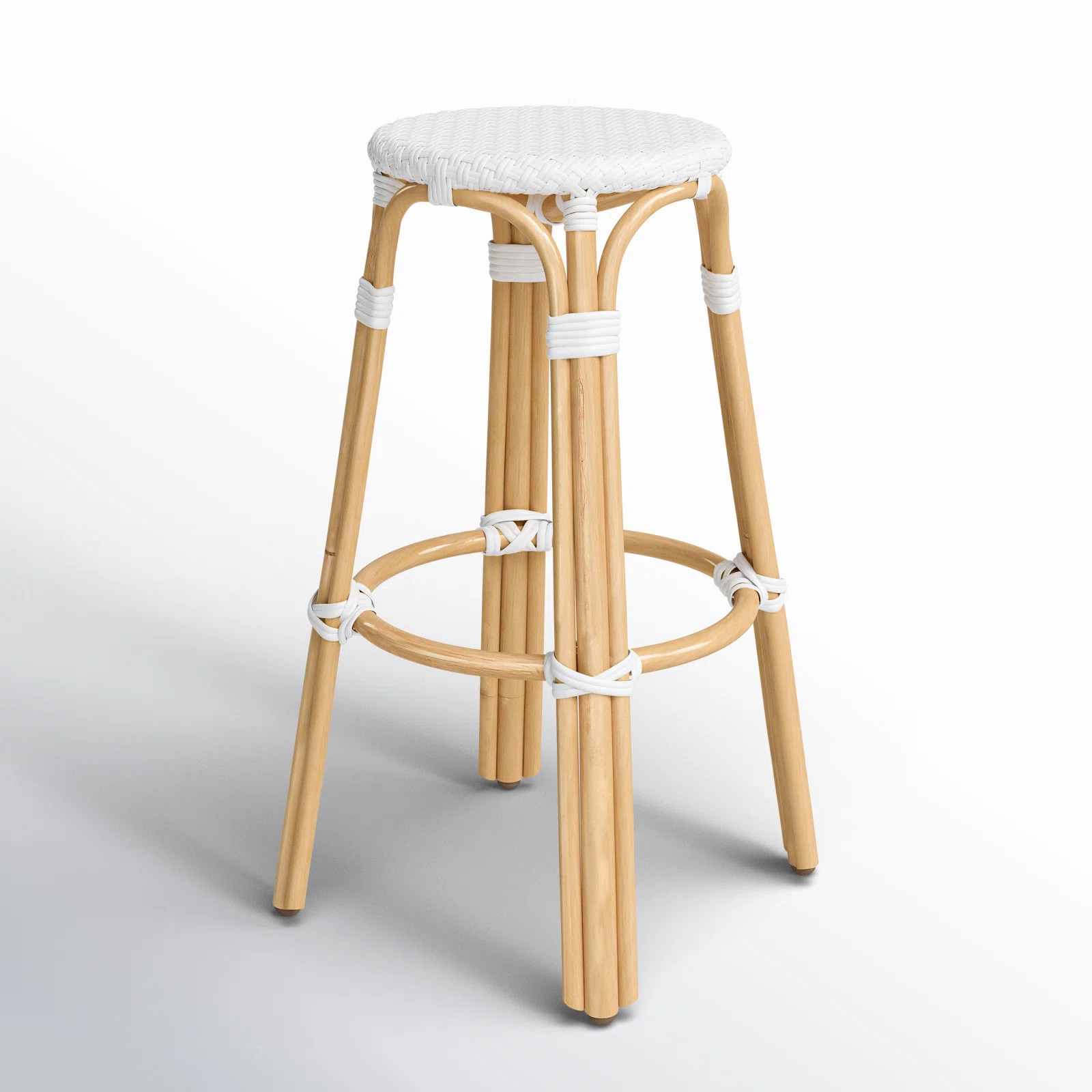 Alastair 30" Rattan Bar Stool - Glossy White/ Natural Rattan Frame | Wayfair North America