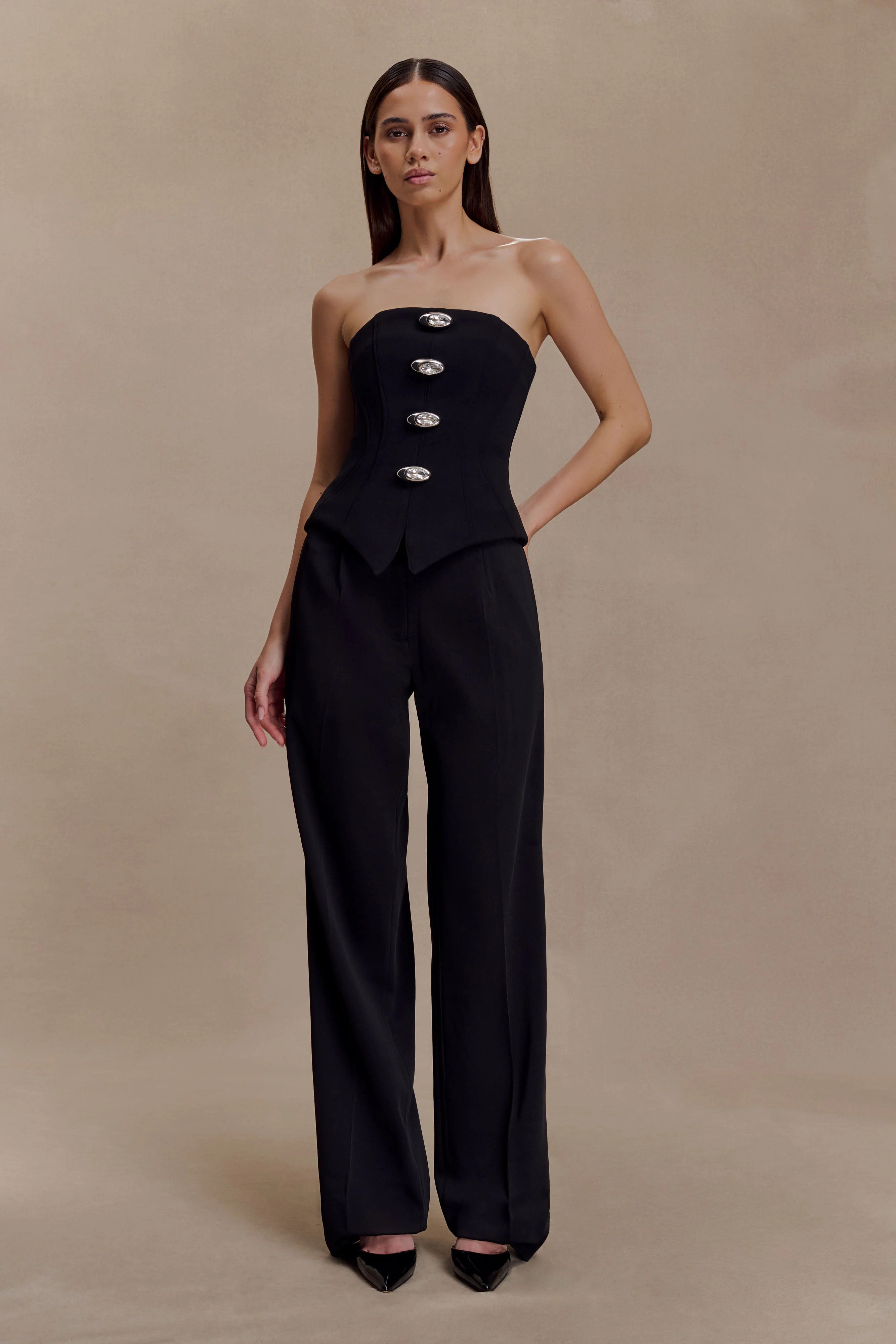 Fatima Satin Straight Leg Pant - Black | MESHKI US