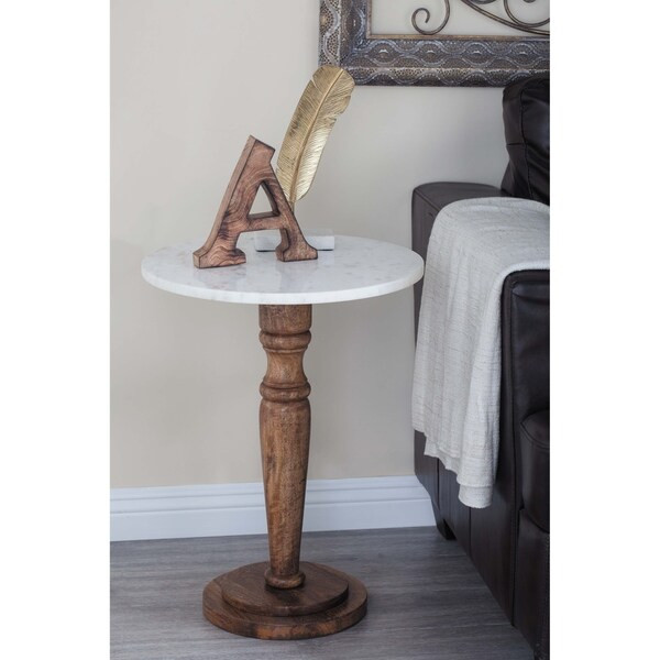 Traditional 23 Inch Round Marble and Wood Accent Table by Studio 350 | Bed Bath & Beyond