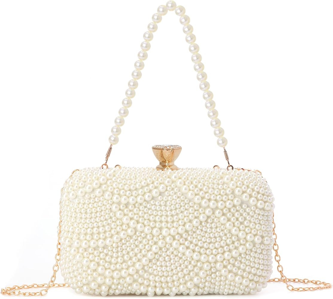 Lanpet Women Pearl Clutch Purse Noble Crystal Beaded Evening Bag for Wedding Bridal Party Prom wi... | Amazon (US)