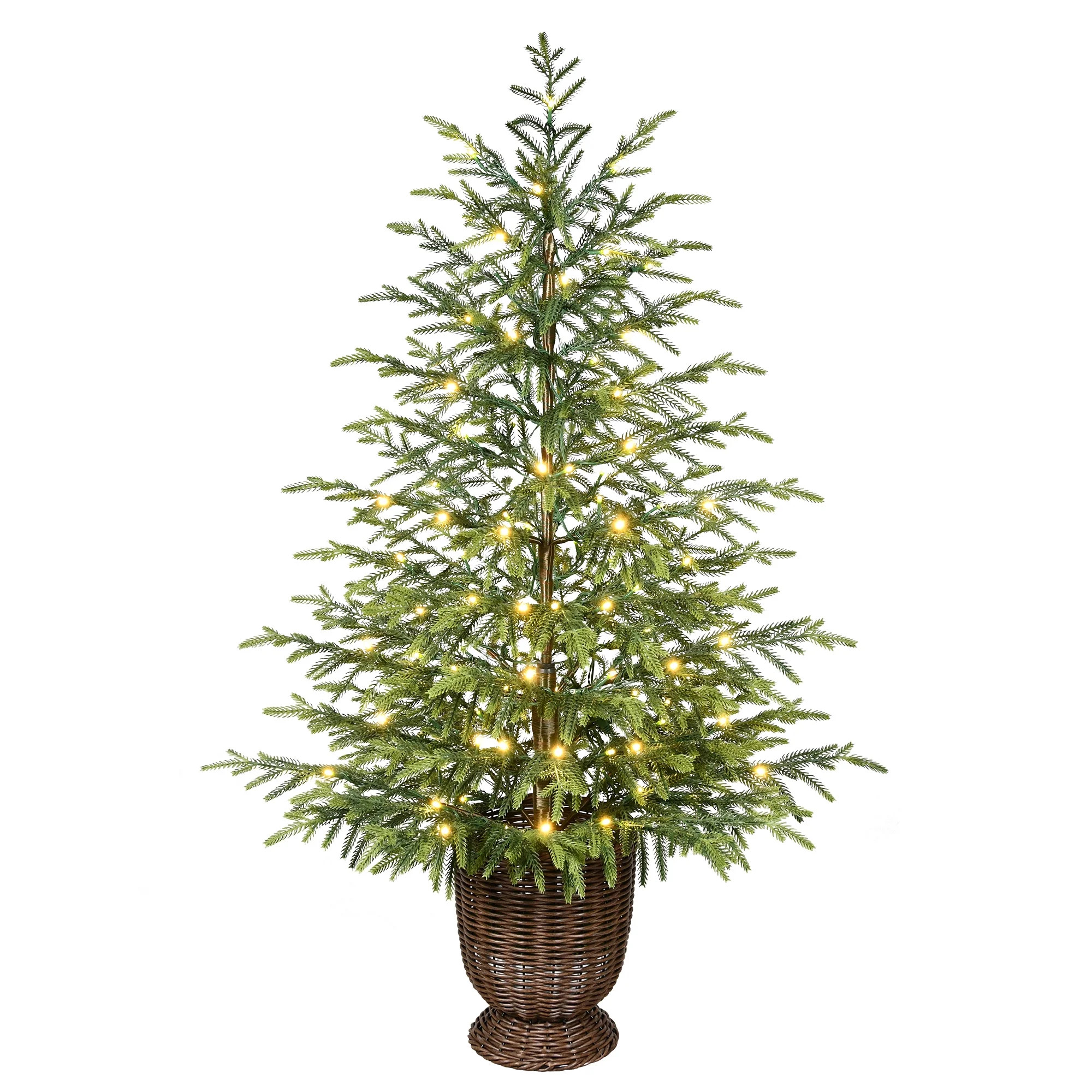 4ft Green Pre-lit Norfolk Pine Potted Christmas Tree by My Texas House, 100 Twinkle LED | Walmart (US)
