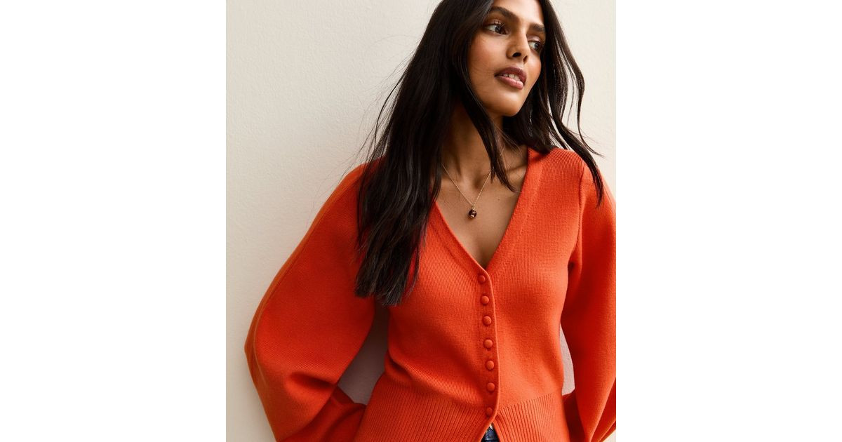 Bright Orange Compact Knit V-Neck Cardigan | New Look | New Look (UK)