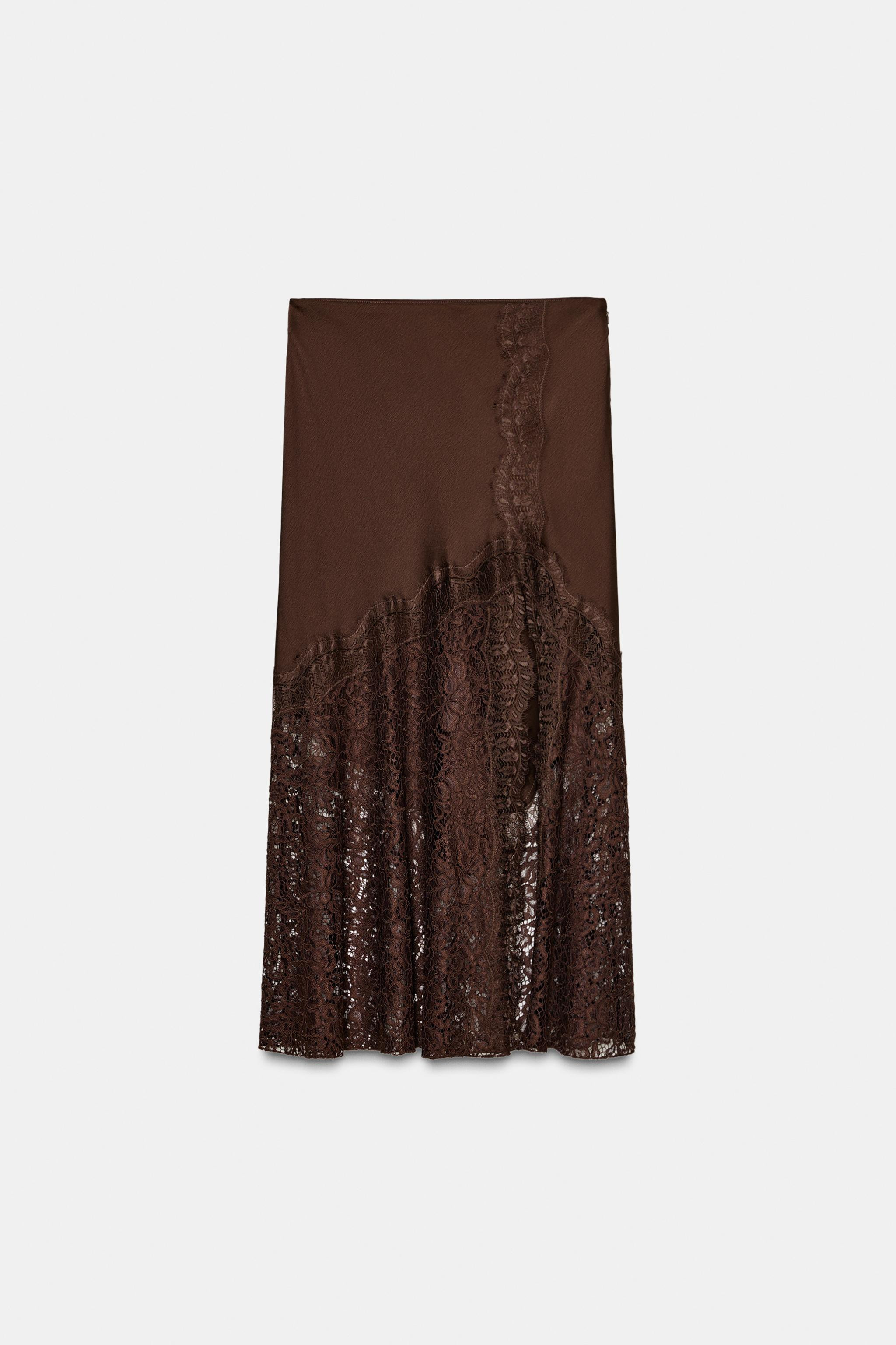 ZW COLLECTION SATIN LACE SKIRT | Zara UK
