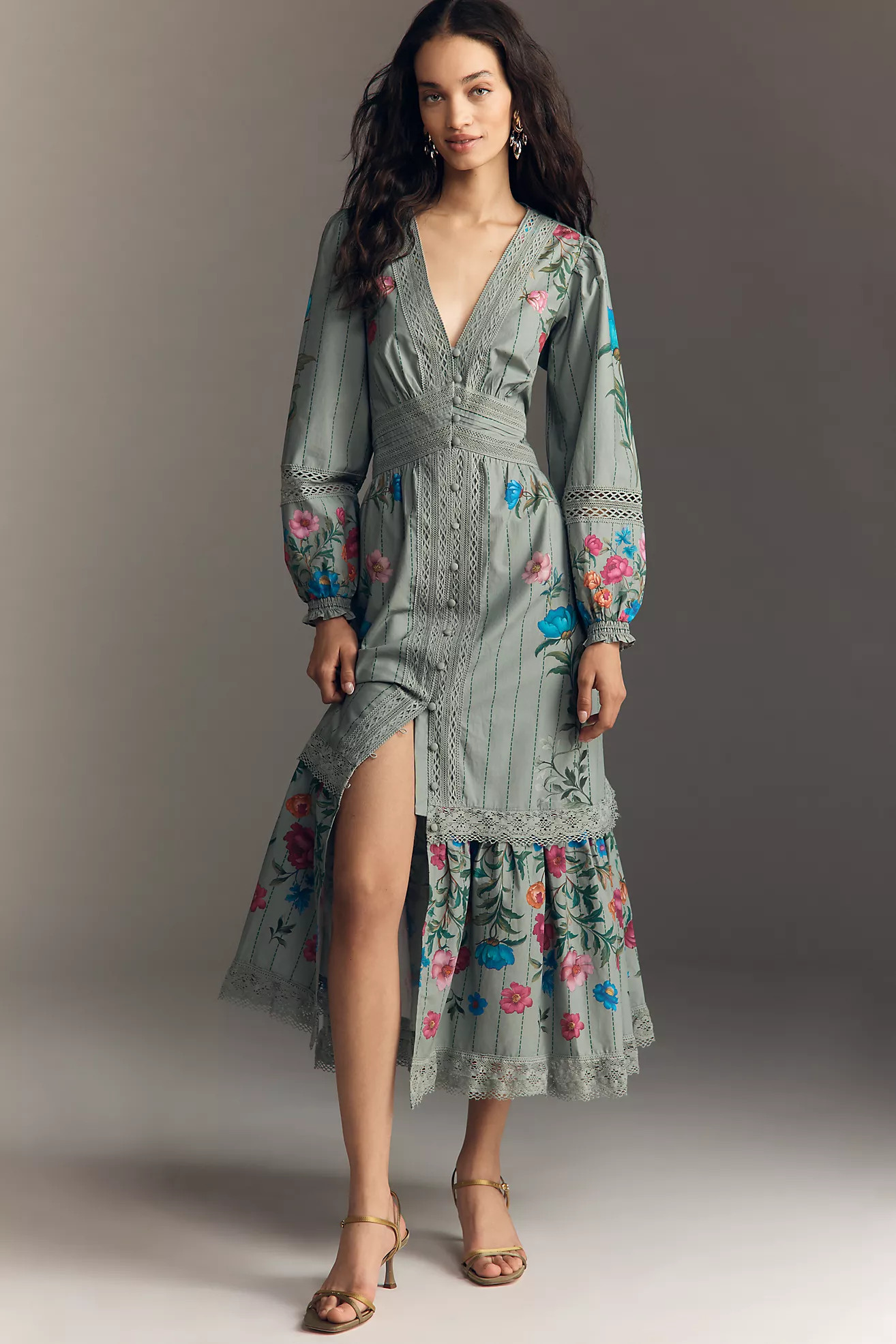 By Anthropologie Floral Button-Front Midi Dress | Anthropologie (US)