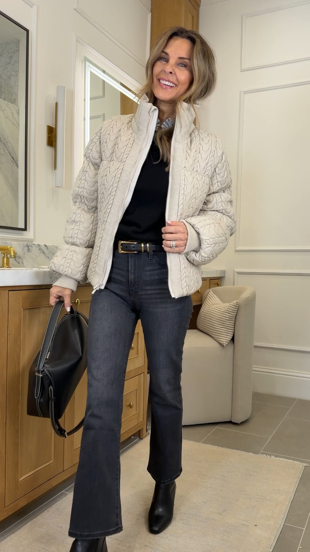 -Target knit jacket is warm and cozy! TTS 
-Jeans are $50 and currently in stock! I size up one size. 
-Belt is a favorite. 
-Rothy clogs are 30% off. TTS very comfy. 
-Cashmere sweater $50 is soft and several colors! 
-Spanx turtleneck sz S, slim pant XS reg length, I’m 5’6”. Code FASHIONEDLIFEXSPANX (first time orders) 


#LTKOver40 #LTKgrwm #LTKootd