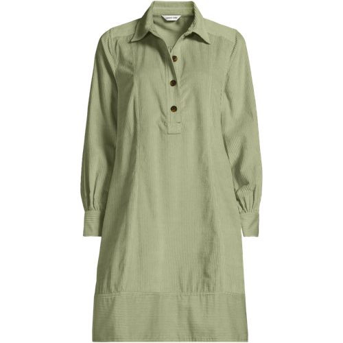 Women's Petite Wide Wale Cord Popover Long Sleeve Shirt Dress - Lands' End - Brown - XS | Lands' End (US)