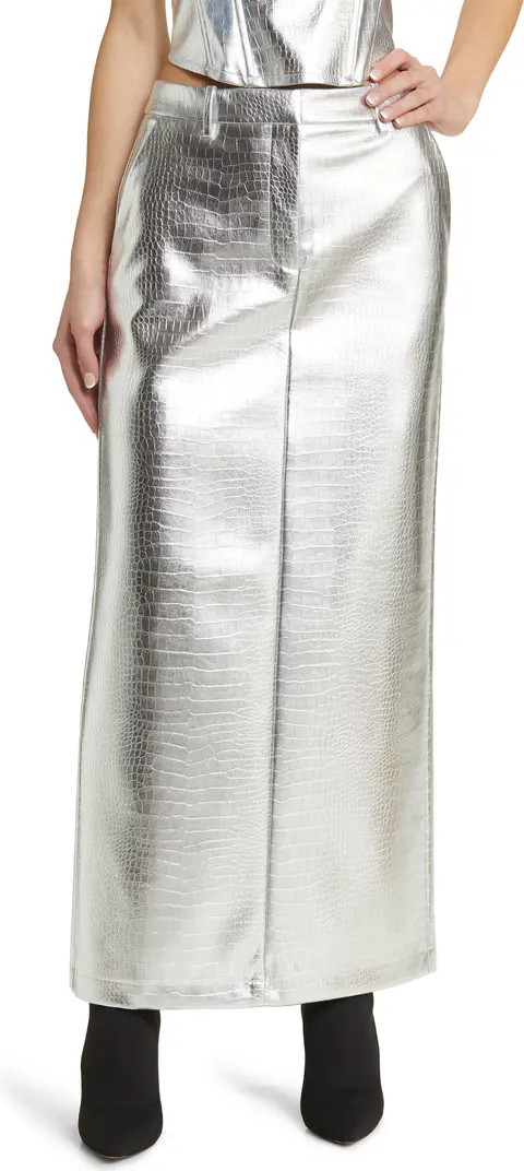 SOMETHING NEW Metallic Croc Embossed Maxi Skirt | Nordstrom | Nordstrom
