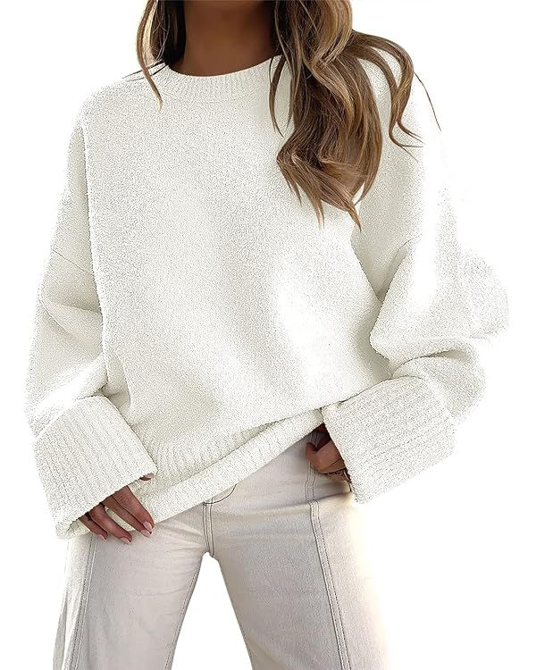 LILLUSORY Women's Crewneck Oversized Sweaters Fuzzy Knit Chunky Warm Pullover Sweater Top | Amazon (US)