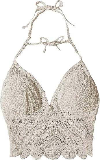 WDIRARA Women's Tie Backless Halter Swim Tops Sleeveless Crochet Tankini Top Swimwear | Amazon (US)