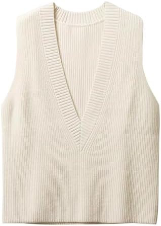 Wowcarbazole Women's Sweater Vest V Neck Pullover Knitwear Tank Top Trendy Sleeveless Sweater Fal... | Amazon (US)