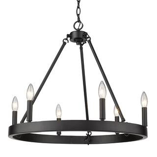 Alastair 6-Light Matte Black Wagon Wheel Chandelier | The Home Depot