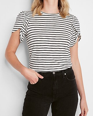 Skimming Slub Striped Tulip Sleeve Tee | Express