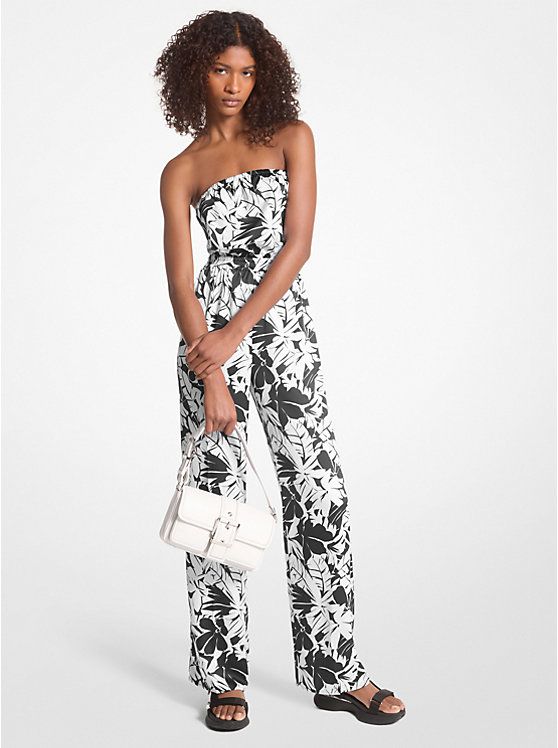 Palm Print Satin Tie-Back Jumpsuit | Michael Kors US