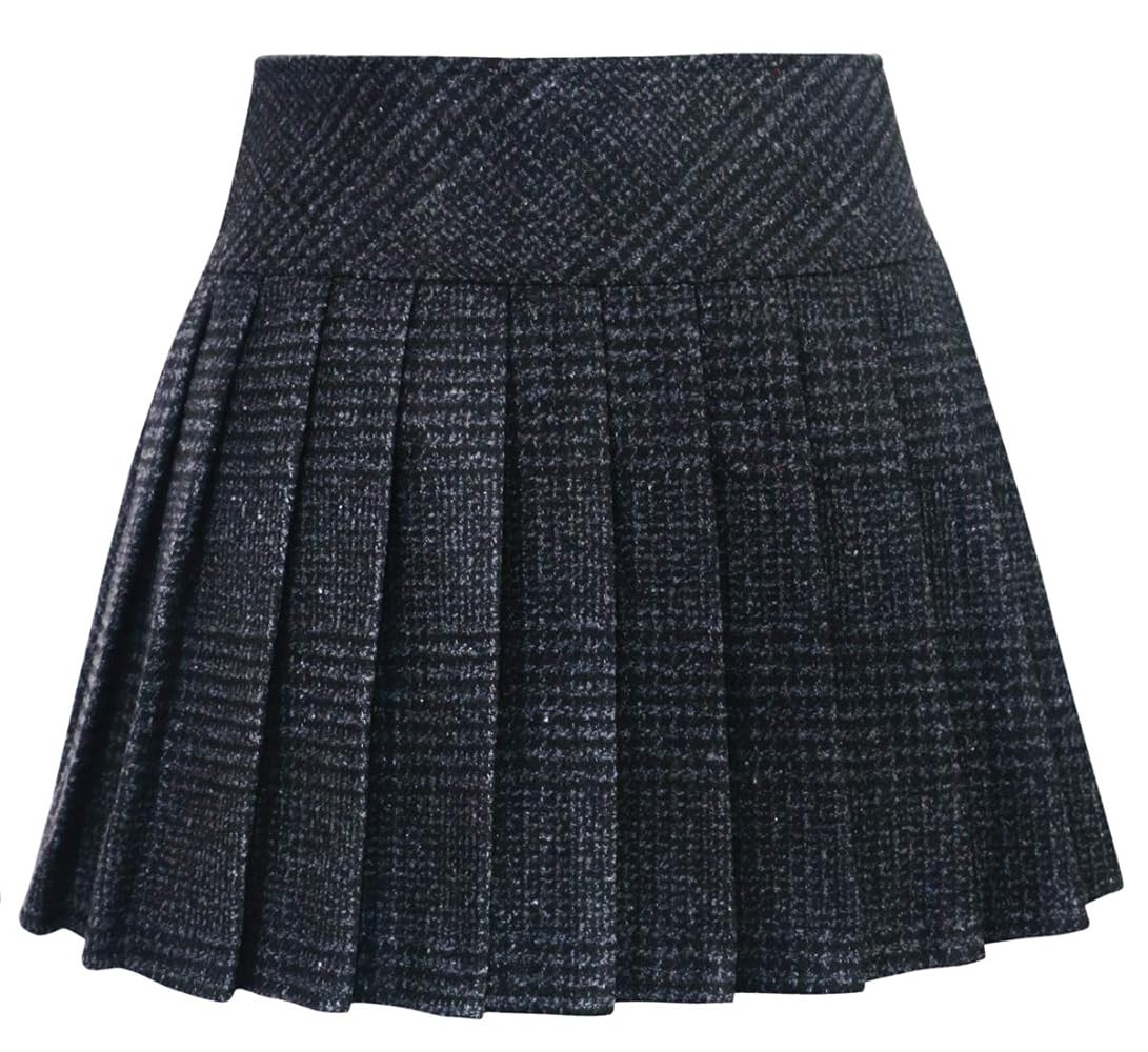chouyatou Women's Casual Plaid High Waist A-Line Wool Pleated Short Skirt | Amazon (US)