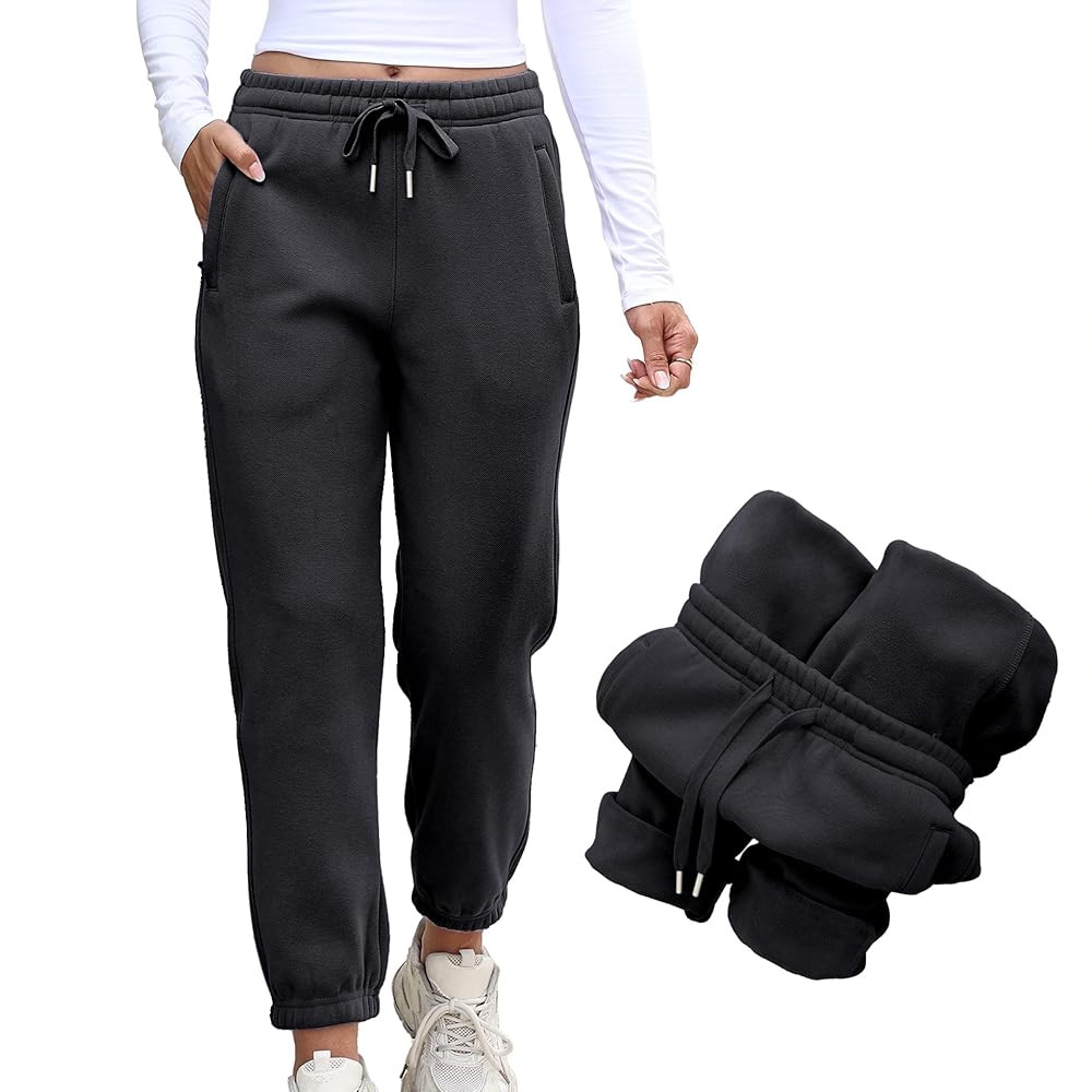 Womens Fleece Lined Sweatpants Drawstring Elastic Waistband Winter Warm Joggers Pants with Pocket | Amazon (US)