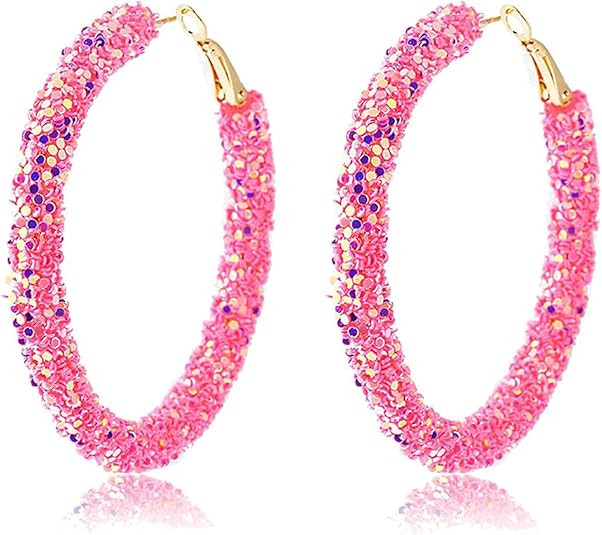 Bohemian Shiny Glitter Sequins Hoop Earrings Wrapped Gold Plated Circle Statement Rhinestone Dang... | Amazon (US)
