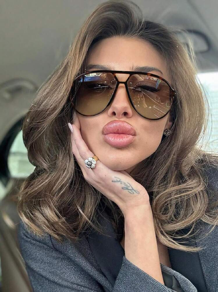 1pc Fashion Double Bridge Oversized Frame Retro Fashion Glasses, Versatile For Women, Back To School | SHEIN