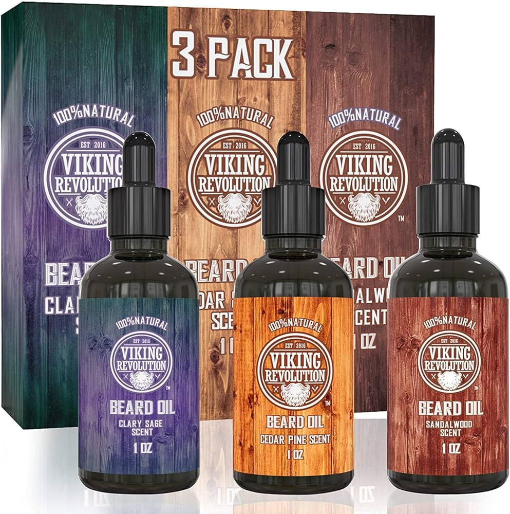 Viking Revolution Beard Oil Conditioner 3 Pack - All Natural Variety Set - Sandalwood, Pine & Ced... | Amazon (US)