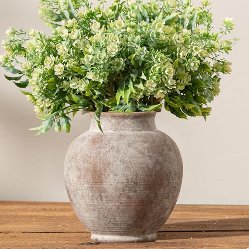 Ceramic Flower Vase, 6 Inch Small Rustic Farmhouse Vase Decorative Vases Home Decor Short Pottery Vases for Table Living Room Entryway Mantel Bookshelf Bedroom Bathroom Kitchen - Rustic | Amazon (US)
