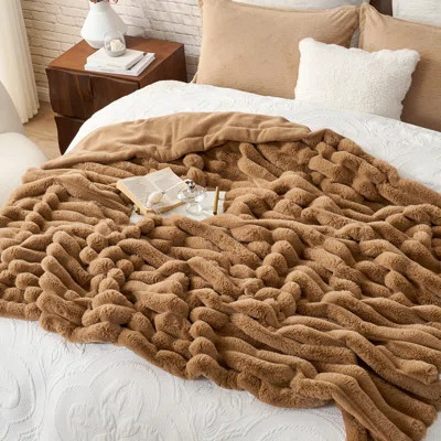 Faux Fur Striped Blanket Soft Plush Autumn Blanket Christmas Blanket | Wayfair North America