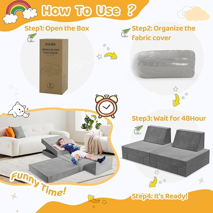 Modular Kids Play Couch Convertible - Toddler & Child Sofa DIY Creativing Play Couch for Playroom... | Amazon (US)