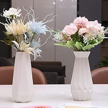 White Ceramic Vase Set of 2 - 7.8 inch Geometric Frosted Matte White Surface Flower Vase for Mode... | Amazon (US)
