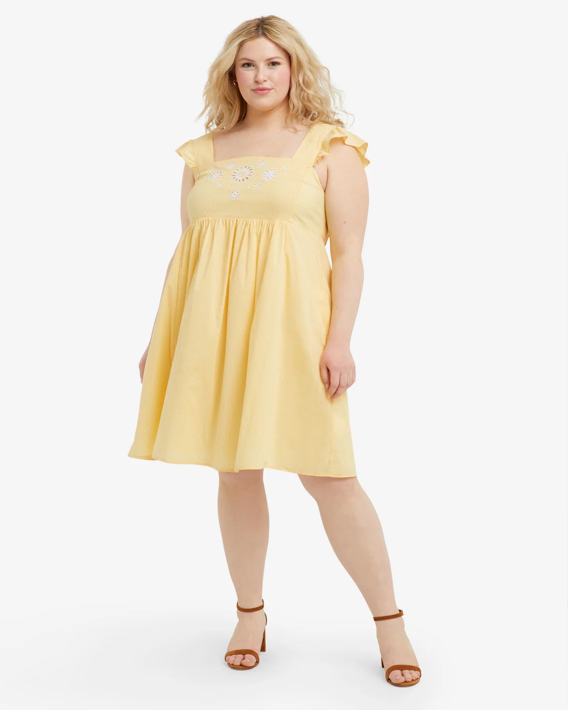 Maddie Embroidered Babydoll Dress in Yellow Stripe | Draper James (US)
