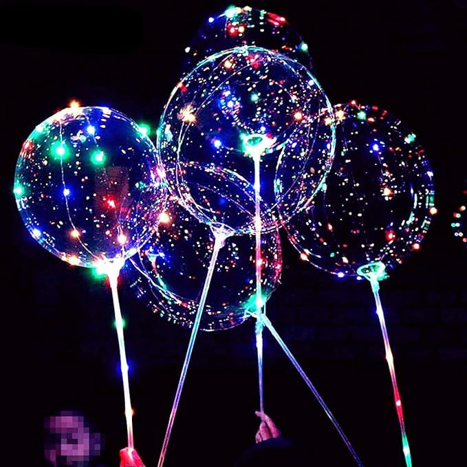 6 PACKS LED Light Up BoBo Balloons with Stick,3 Levels Flashing LED String Lights,20 Inches Bubbl... | Amazon (US)