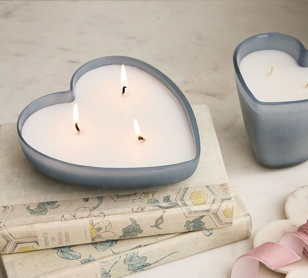 Frosted Glass Heart Candle - Navy Beach | Pottery Barn (US)