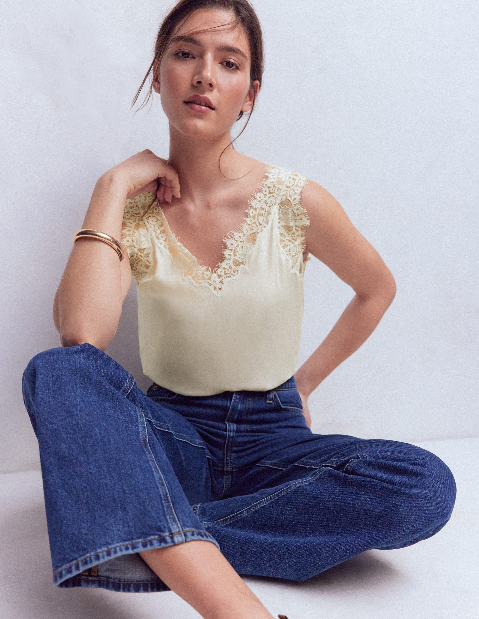 Silk-blend Lace Trim Cami Top-Ivory | Boden UK