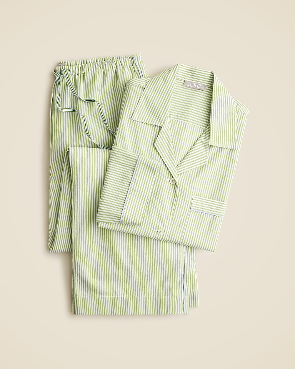 Long-sleeve pajama pant set in striped cotton poplin | J. Crew US