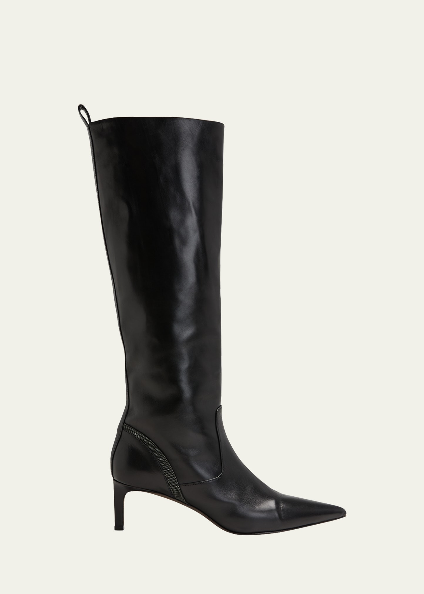 Brunello Cucinelli Leather Kitten-Heel Mid Boots | Bergdorf Goodman