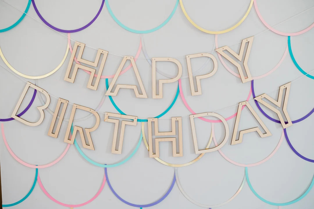 Reusable Happy Birthday Banner Wood Happy Birthday Banner 4 Inch Stencil Style Birthday Party - E... | Etsy (US)