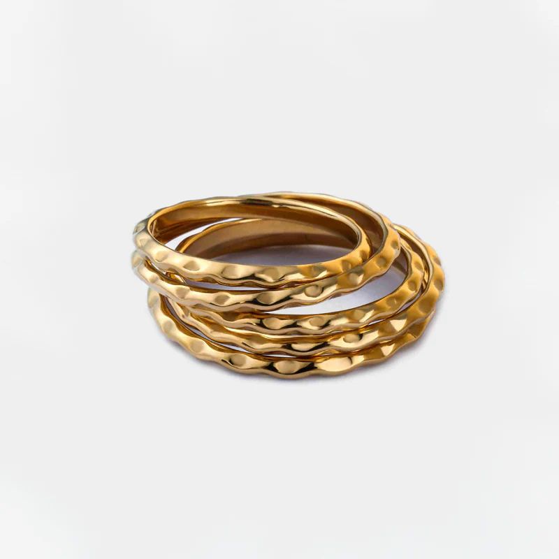 Luna Ring Set of 5 in Textured Gold | Victoria Emerson