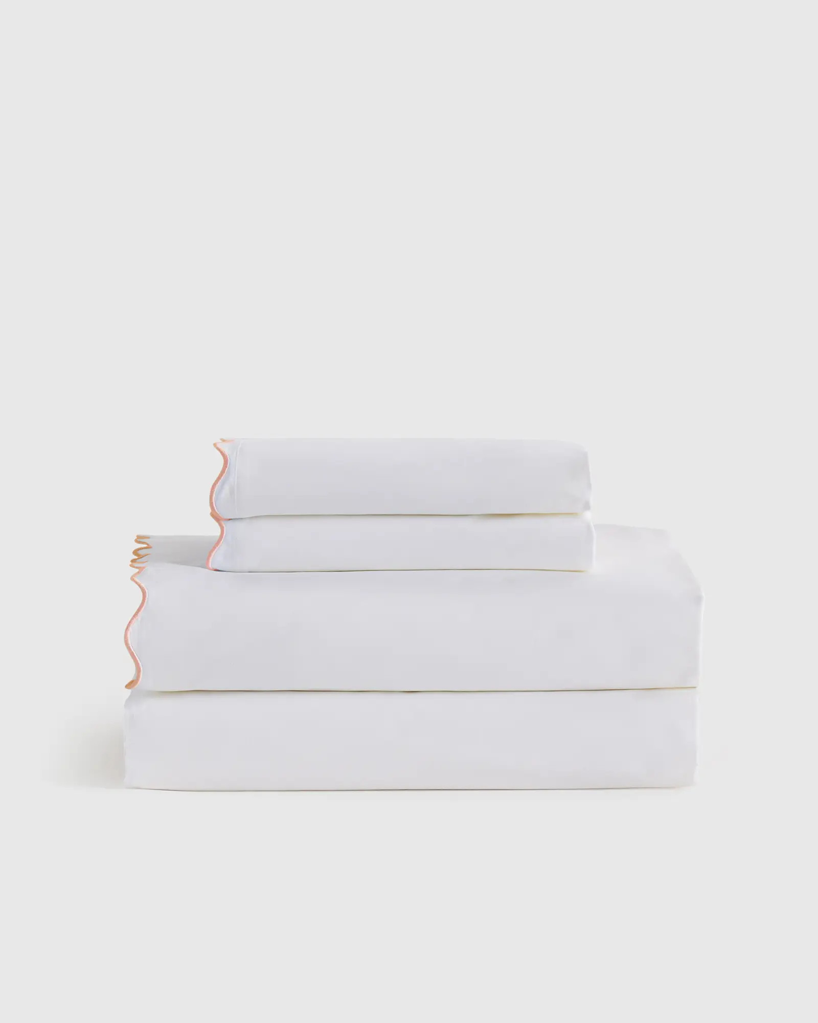 Wave Scallop Organic Percale Sheet Set in White/Rose | Quince