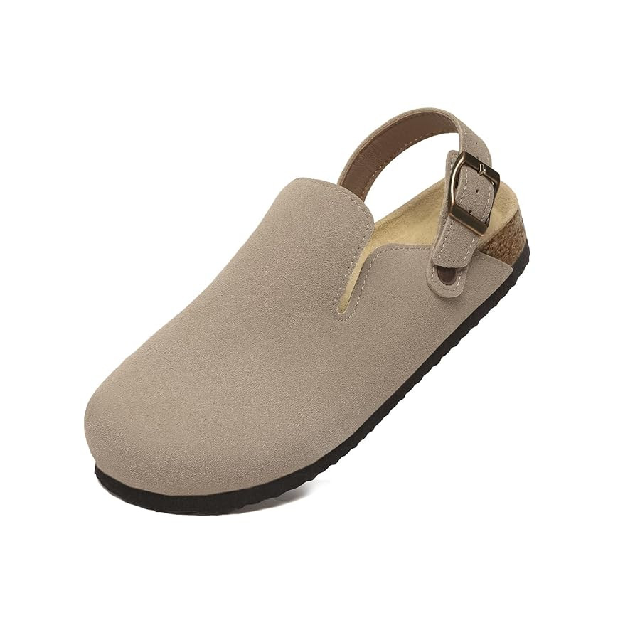 Suede Clogs for Women Leather Mules Adjustable Buckle with Comfort Cork Footbed and Arch Support | Amazon (US)