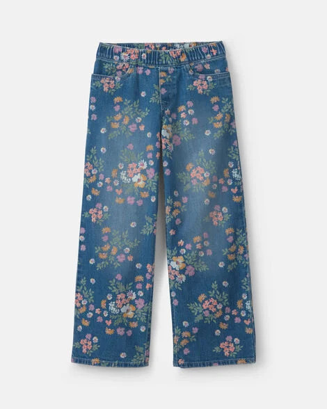 Girls Floral Denim Wide-Leg Jeans - Medium Wash - OshKosh B'gosh | Carter's | Carter's Inc