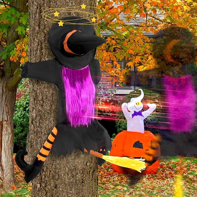 Y- STOP Crashing Witch into Tree for Halloween Decorations Outdoor, 35 in Flying Witch Crashing w... | Amazon (US)