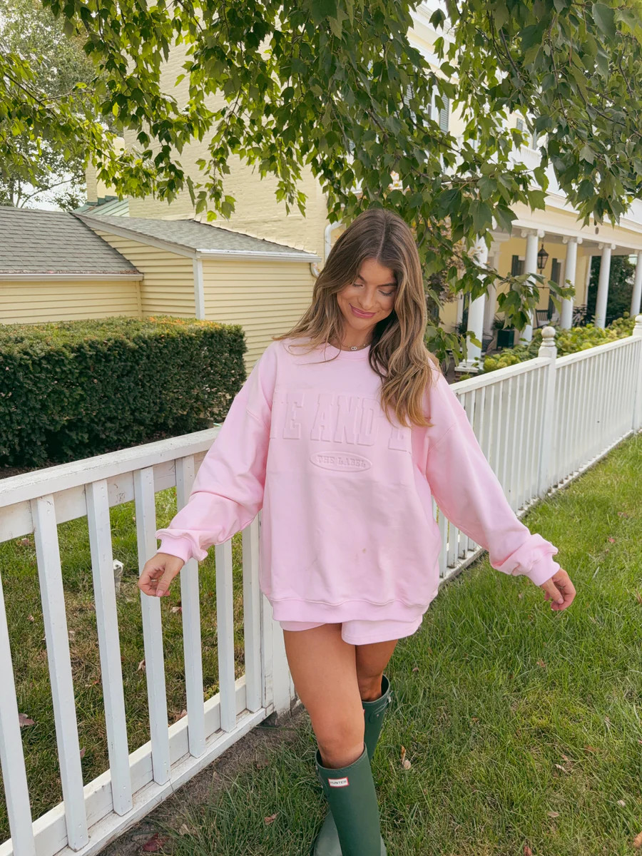 Ave and Liv The Label Embossed Strawberry Milk Crewneck | Ave and Liv Boutique