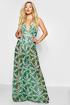 Palm Print Mesh Maxi Dress | Boohoo.com (US & CA)